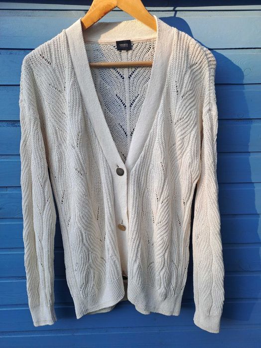 Kardigan sweter C&A kremowy M L XL 42 bawełna ażurowy