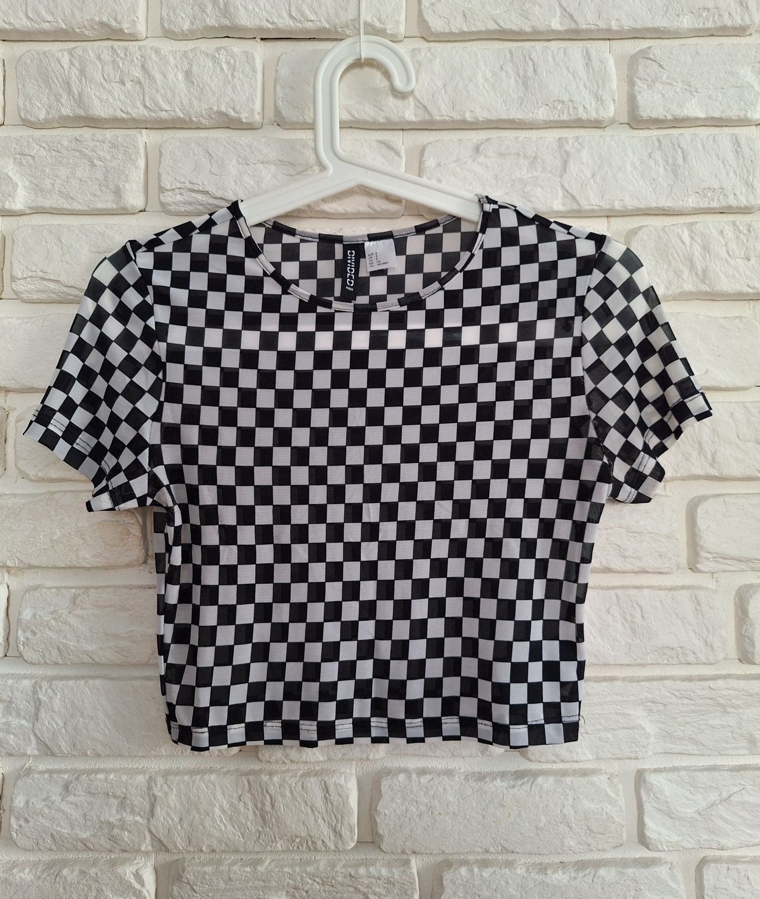 H&M Krótki Top siateczkowy w szachownicę Chessboard S