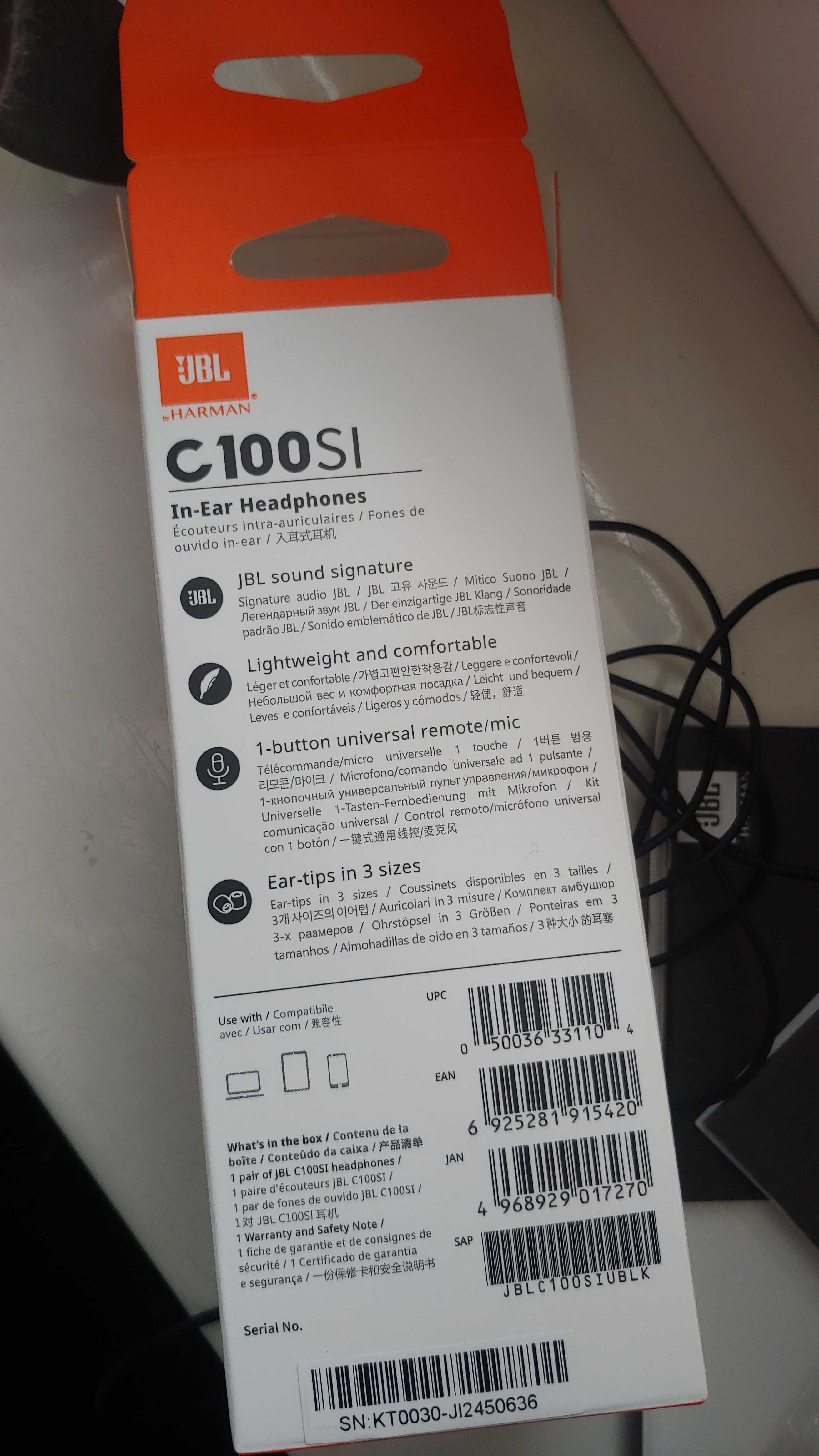 Наушники JBL C100SI Вакуумные Микрофон Пульт хороший Звук