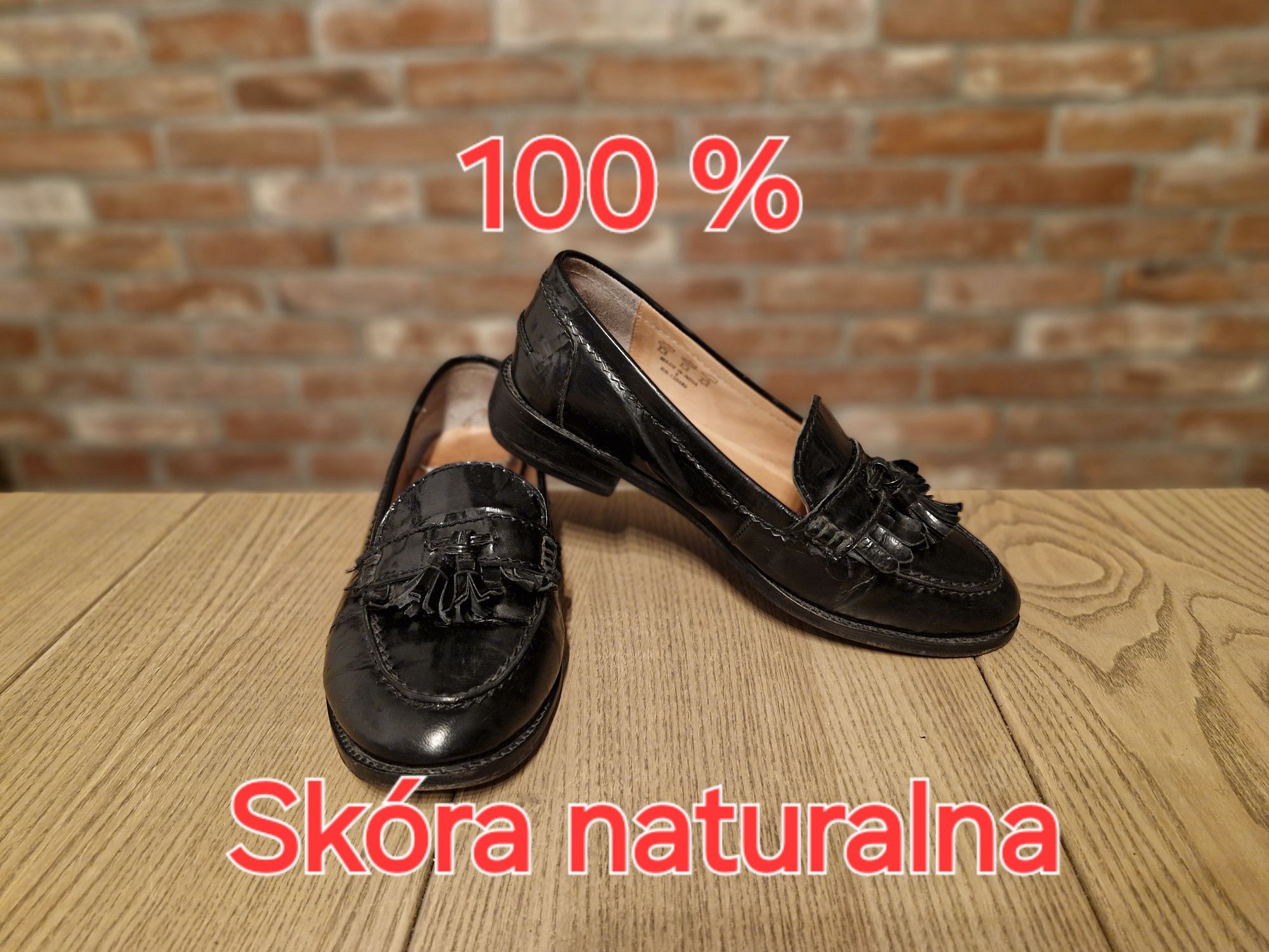 Loafersy mokasyny półbuty balerinki lakierki ze skóry naturalnej