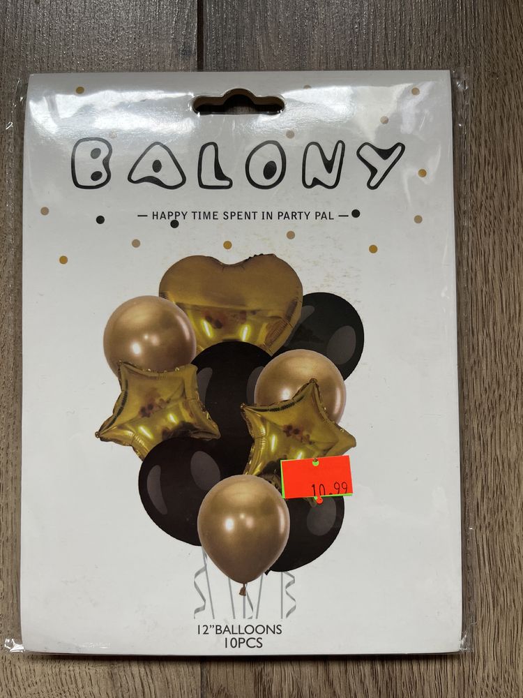 Balony CZARNO-ZŁOTE zestaw imprezowy , 10 sztuk. 12'