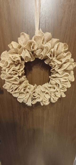Wieniec na drzwi świąteczny z juty. Boho styl. Średnica ok.40/42 cm.