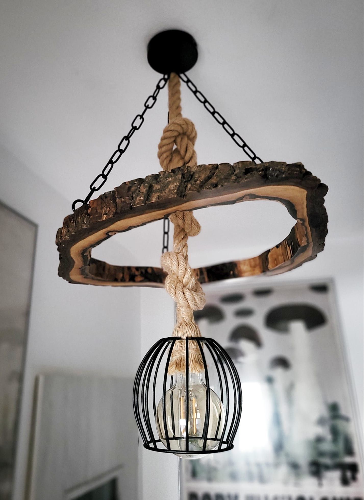 Lampa wisząca orzech włoski rękodzieło Loft Handmade