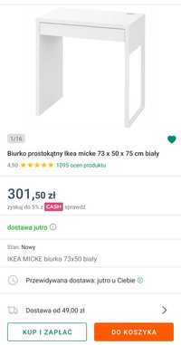 Białe biurko Ikea w bardzo dobrym stanie w raz z lampką.