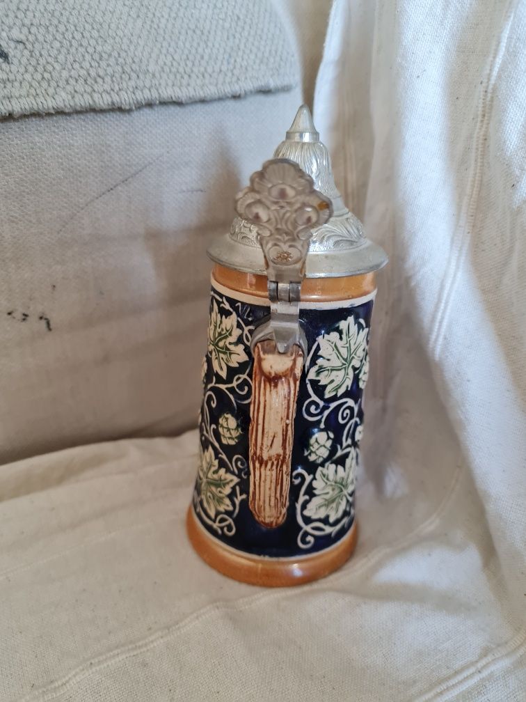Kufel ceramiczny DBGM cynowa pokrywką niemiecki Berlin