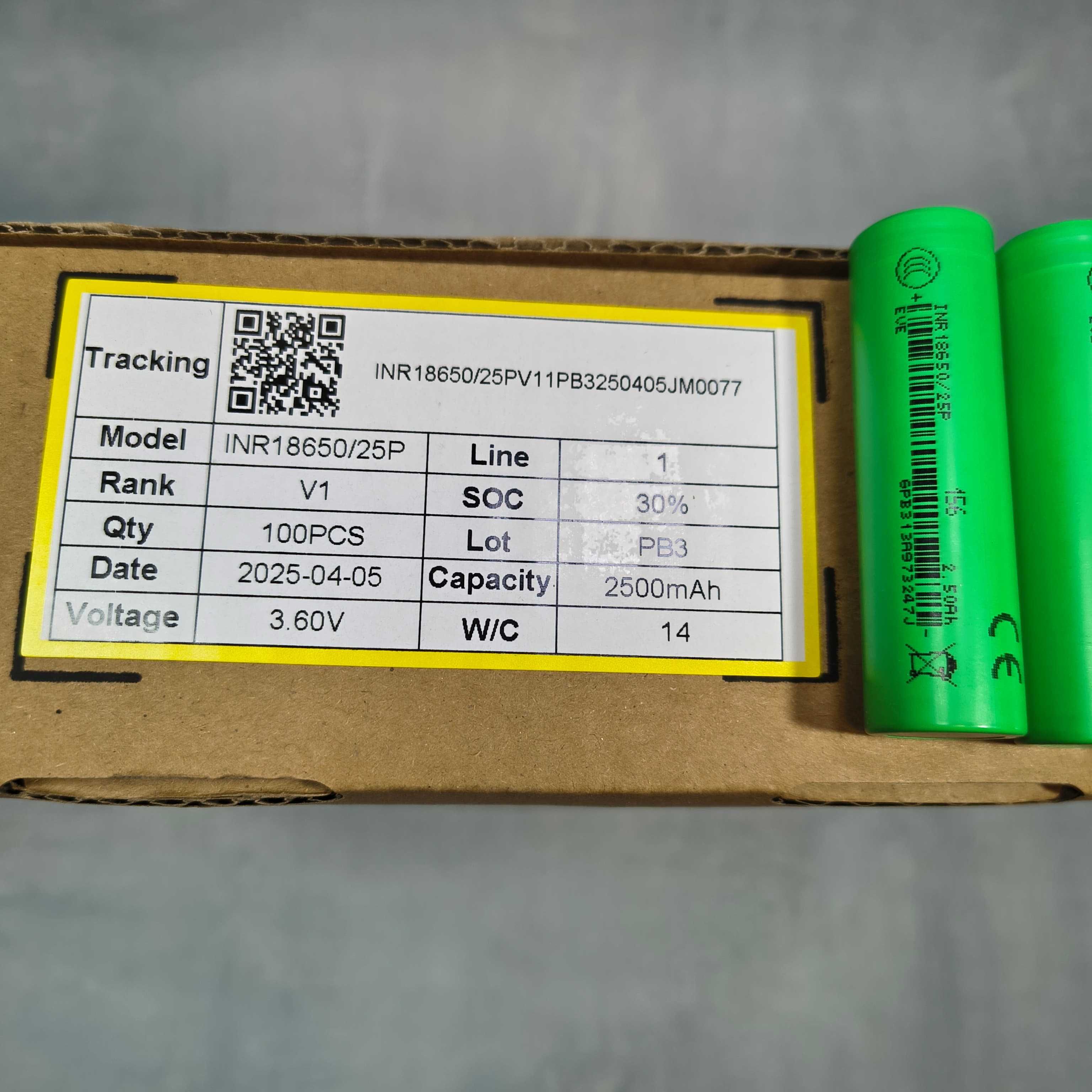 Нові 18650 високострумовий акумулятор EVE INR18650-25P 20A 2550mAh