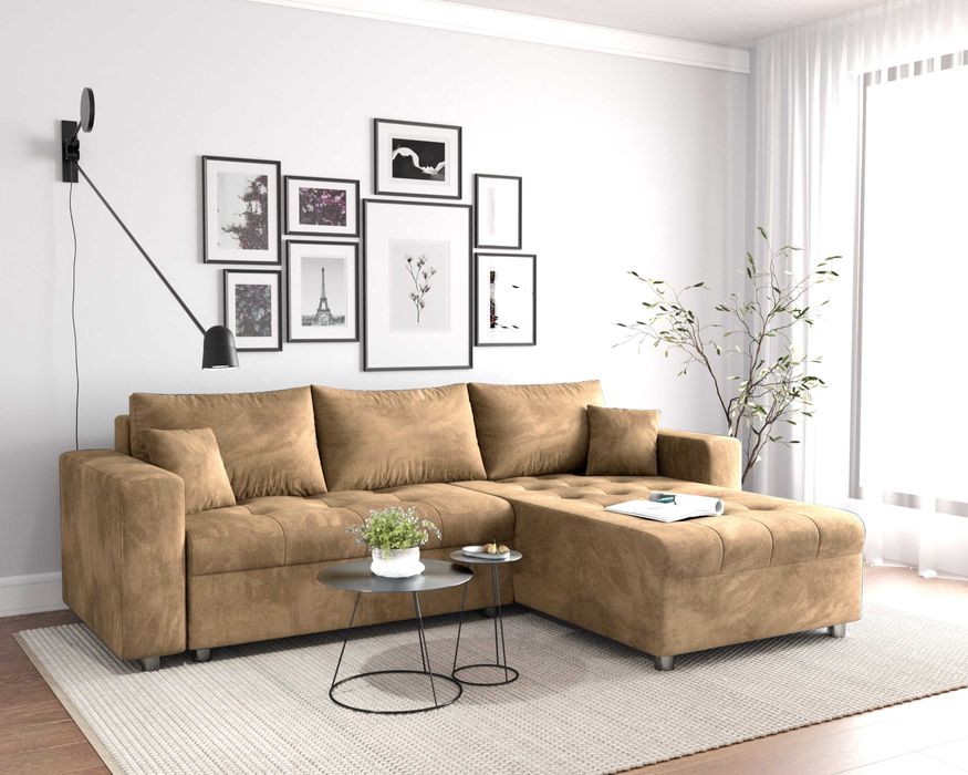 Narożnik MIMOS funkcją spania,sprężyny. Wysyłamy Próbnik TKANIN GRATIS