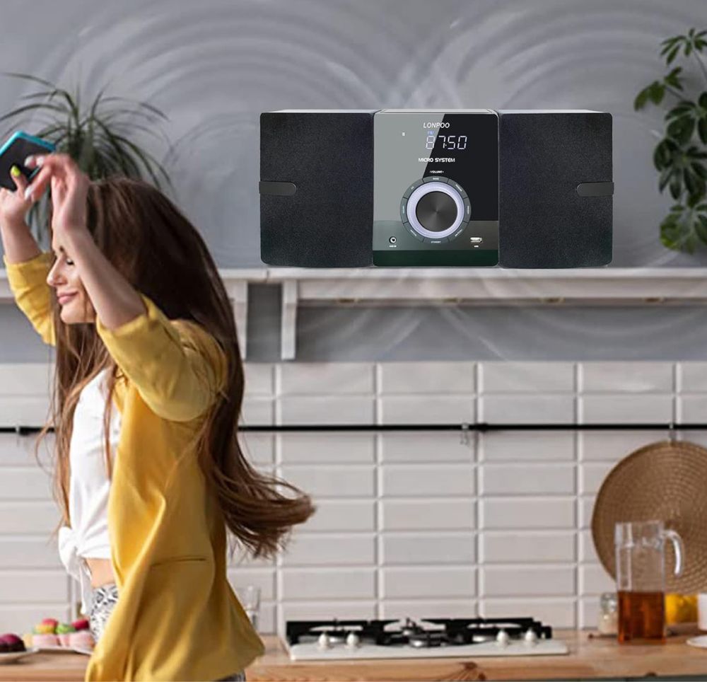 Lonpoo Micro HiFi z odtwarzaczem CD, Bluetooth, radiem FM, USB,