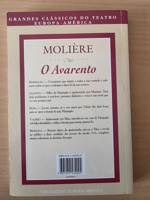Livro "O Avarento" de Molière