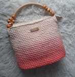 Pojemna torebka na szydełku handmade ombre koral jasny róż krem skóra