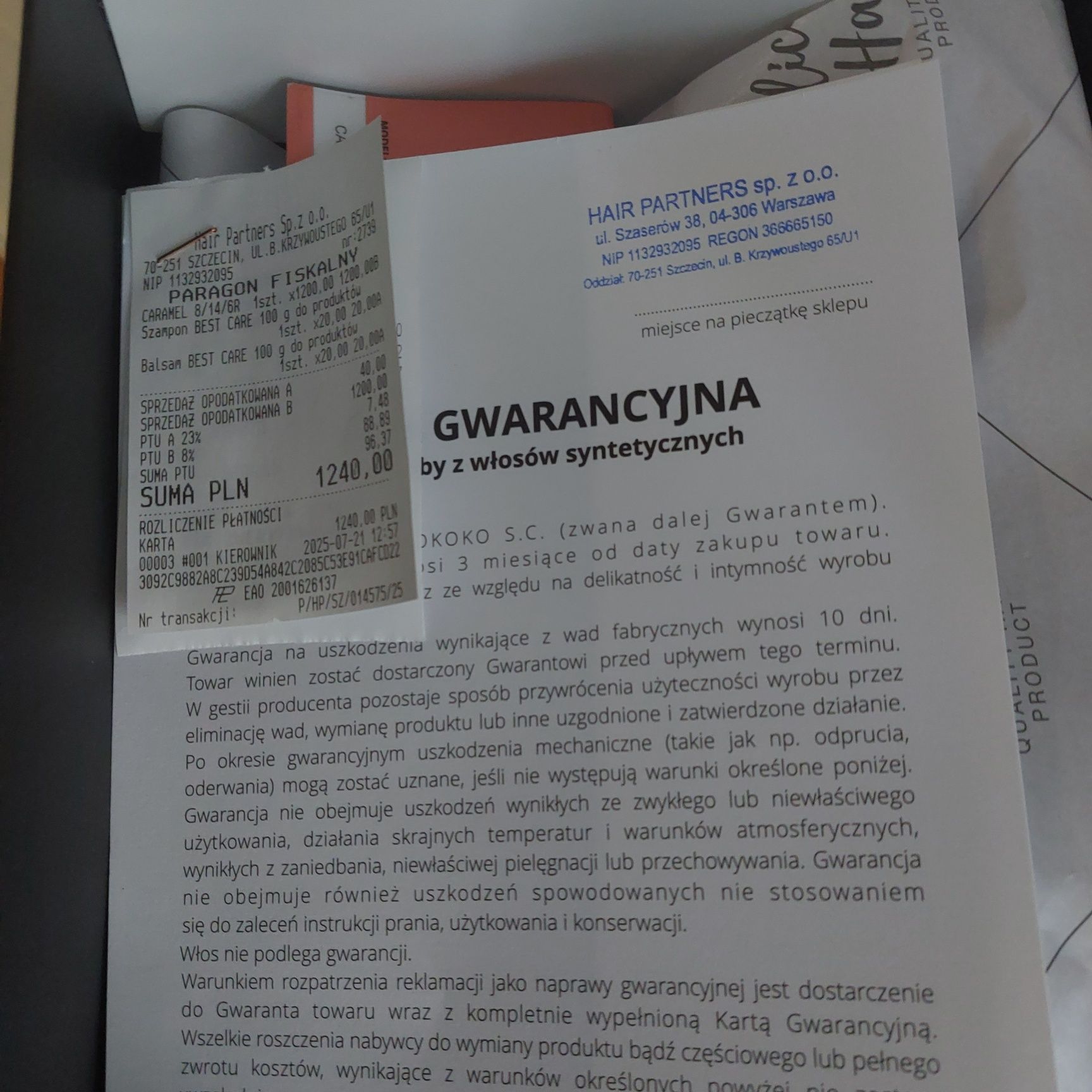 Peruka nowa na gwarancji