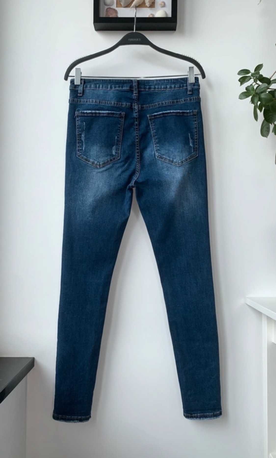 r. 42 / r. XL / Denim Life granatowe dżinsy z wysokim stanem