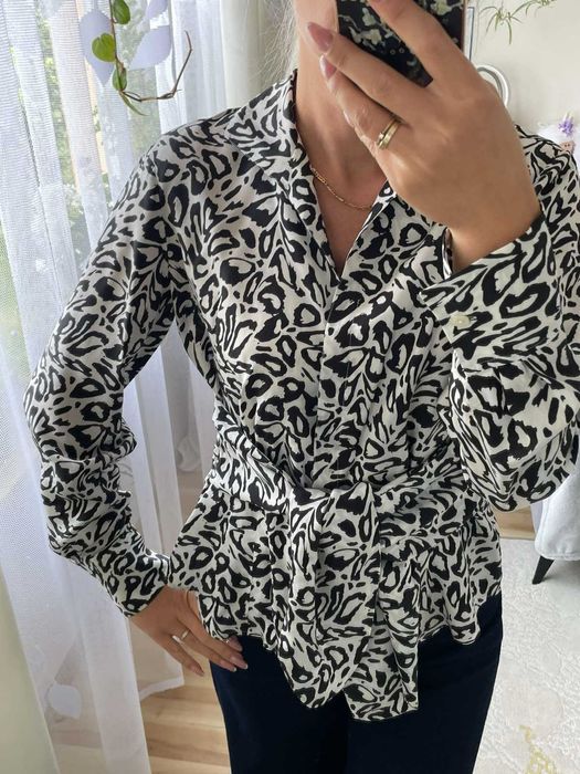 Damska wzorzysta bluzka koszula Jones New York jedwab wiskoza rozm.S-M