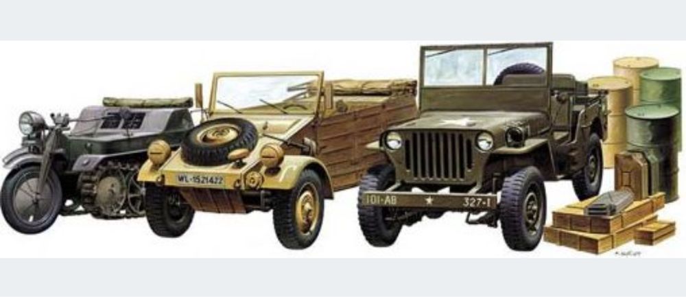 Academy 13416 model Jeep Kettenkrad Kubelwagen 1:72