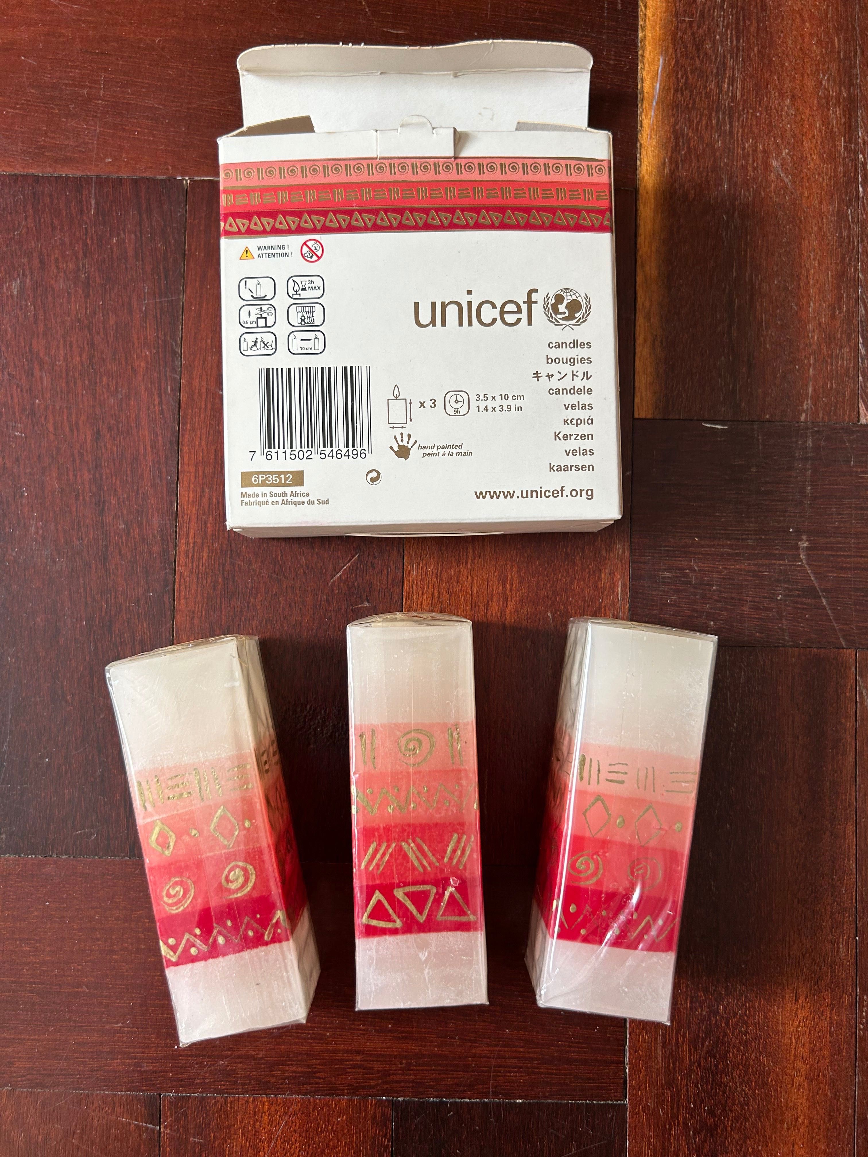 Lote de 3 Velas Unicef Pintadas à Mão