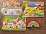 Zabawki drewniane- puzzle zwierzęta, Układanka z uchwytami, Tęcza
