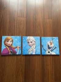 3 obrazy na ścisnę Frozen, Kraina Lodu. Elsa, Anna, Olaf
