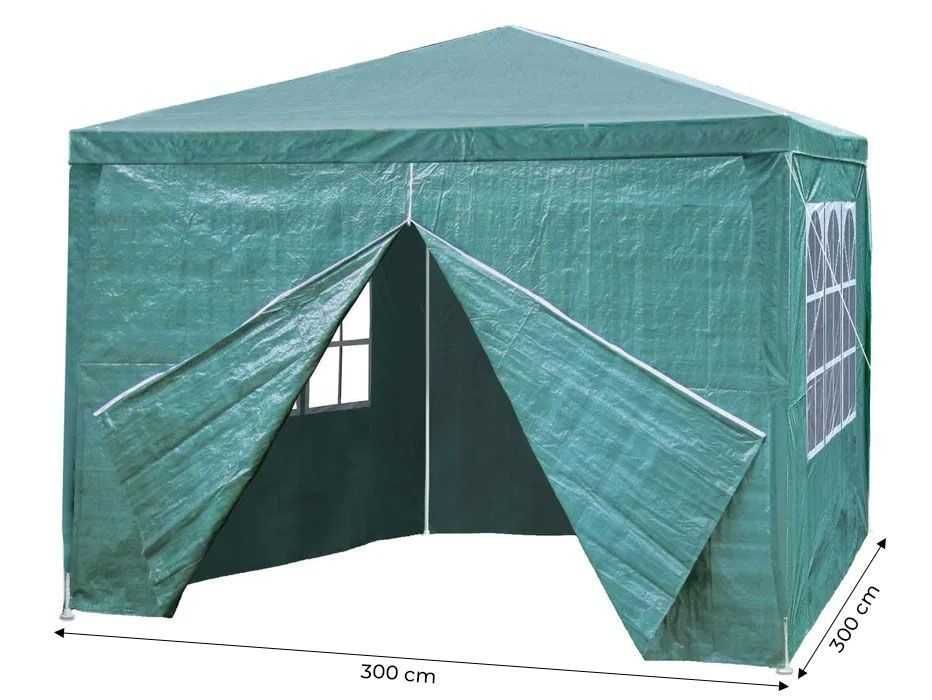 Namiot ogrodowy imprezowy 3x3m + 4 ścianki ZIELONY - PROMOCJA