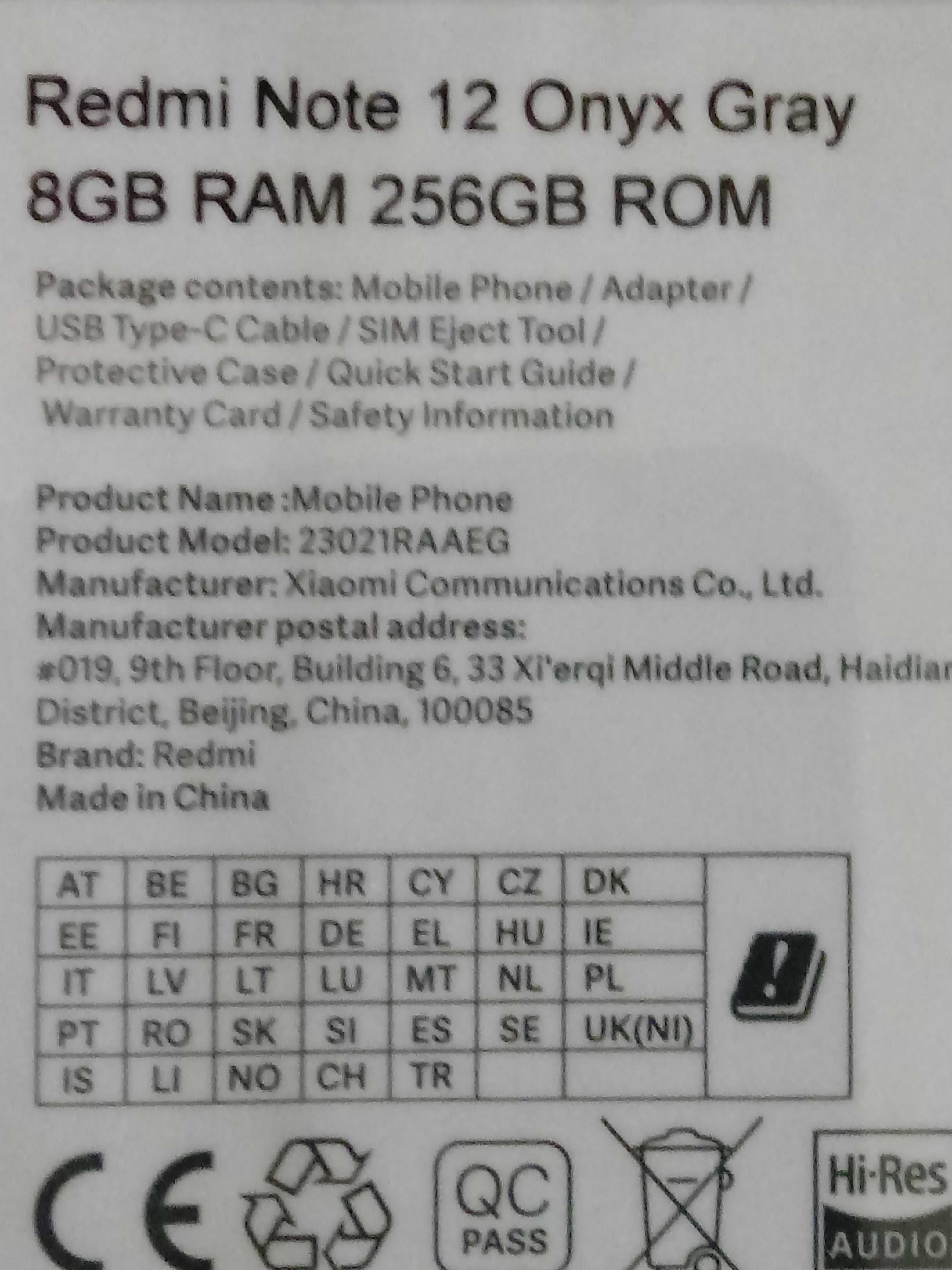 Nowy Smartfon Xiaomi Redmi Note 12 8/256GB 6,67" 120Hz 50Mpix Szary