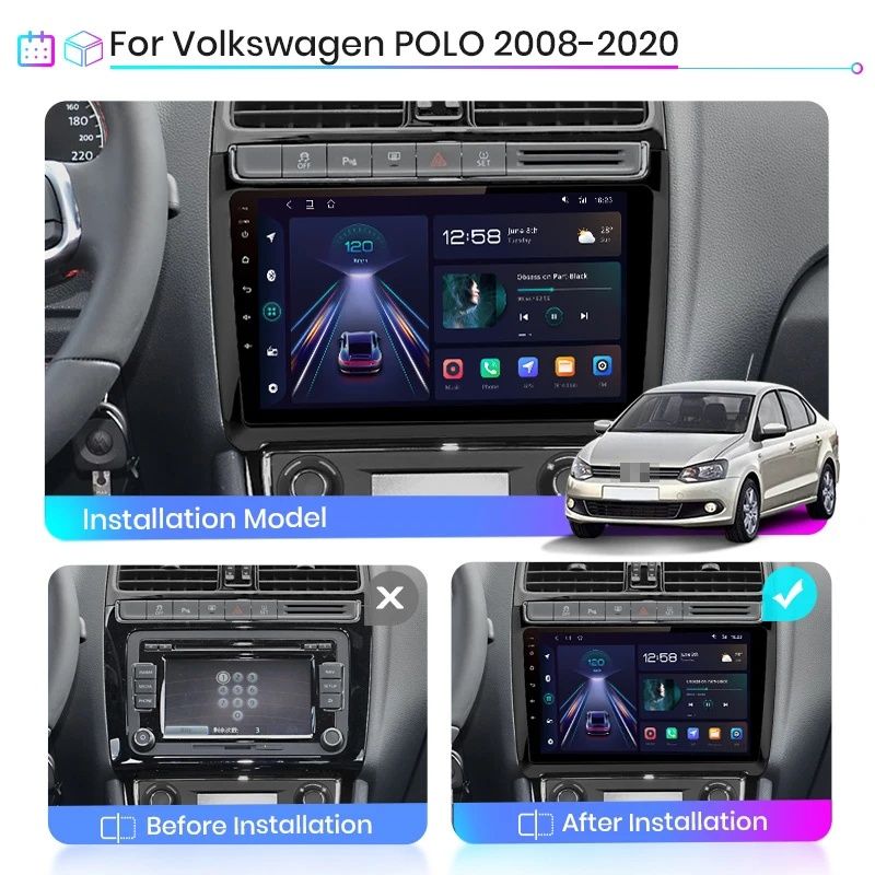 Rádio 9" android Volkswagen Polo 2008-20 CARPLAY WIFI GPS 1/32GB Novo