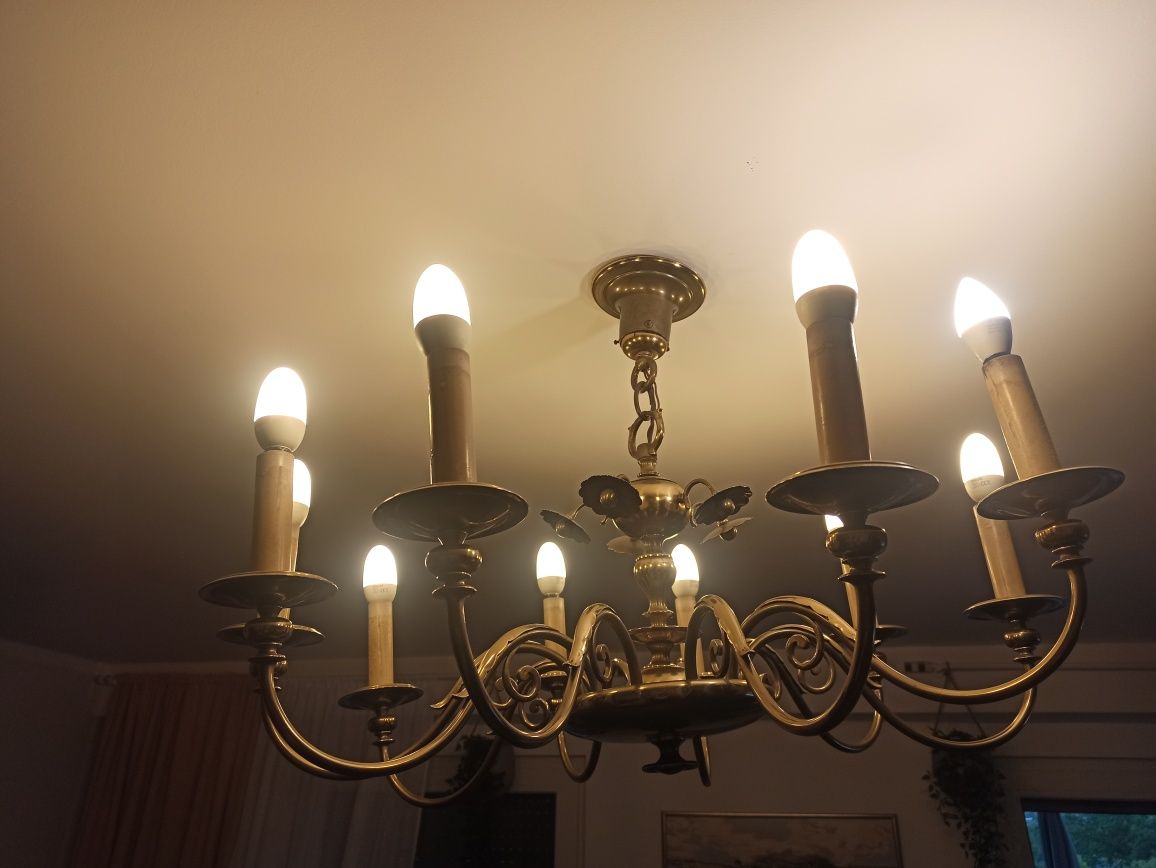 Lampa Vintage złota 10 ramienna