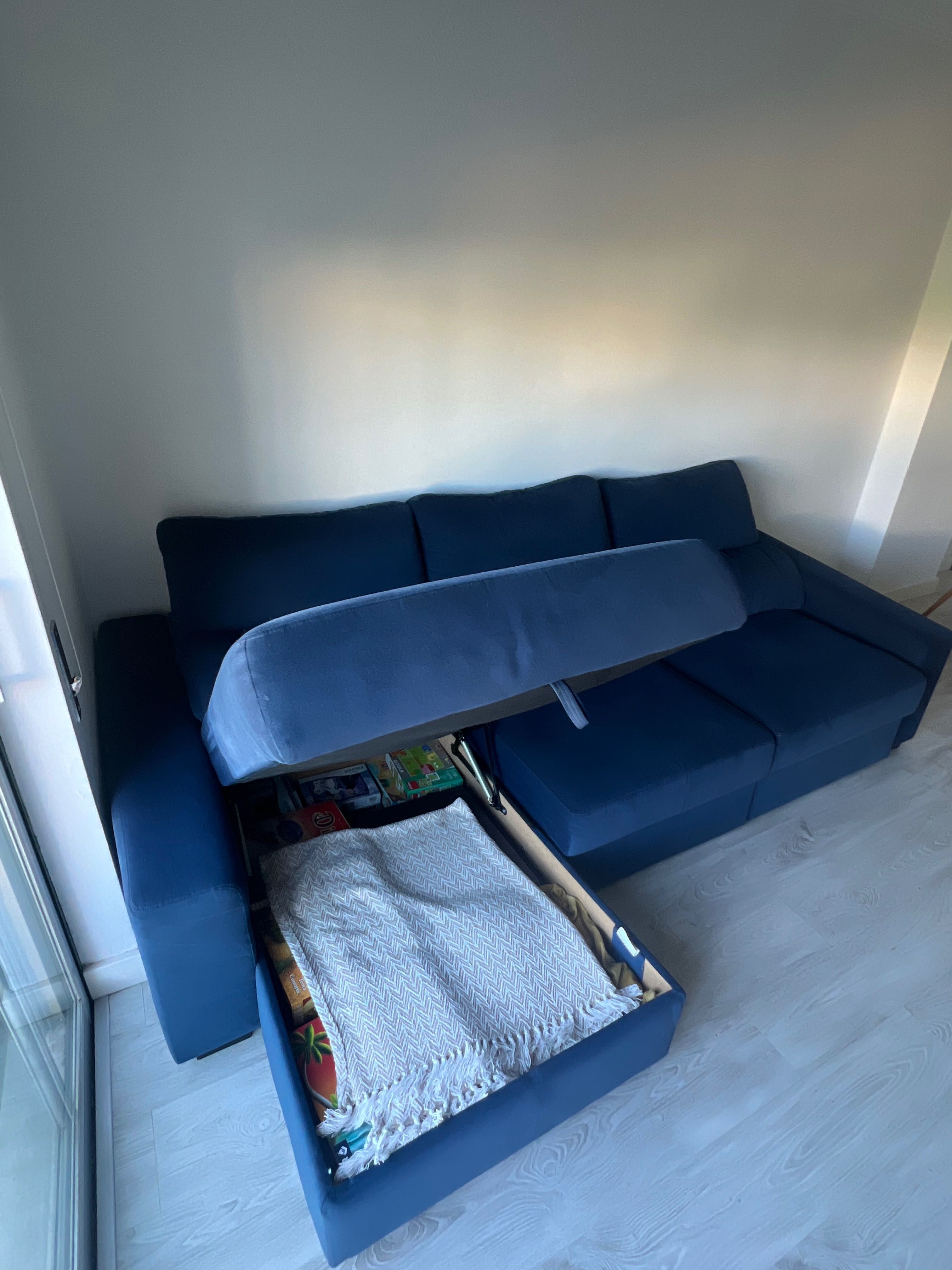Sofá azul c/chaise longue - pouco uso