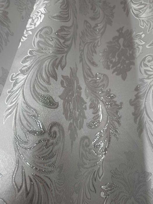 zasłony z metra ORNAMENT biel/srebro , szer 140 cm