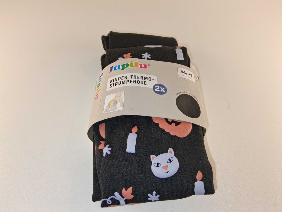 A039 Lupilu Zestaw 2x Rajstopy Termiczne Dziecięce Zestaw Czarne 86/92