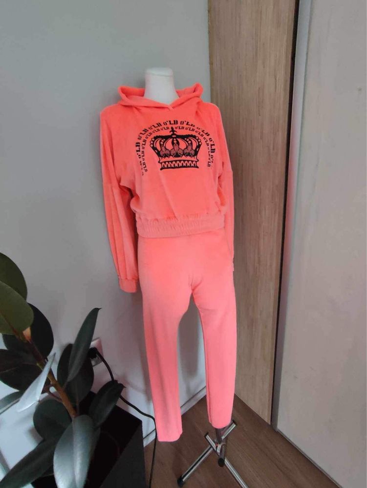 Dres welurowy damski,neon koralowy, O’LB, r.S/36