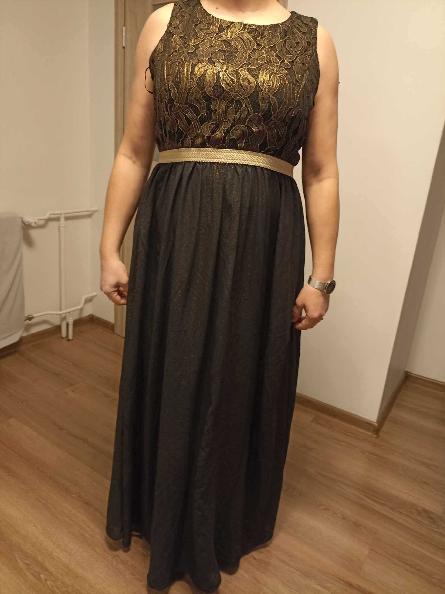 Koronkowa i metaliczna sukienka Boutique maxi Czarne złoto