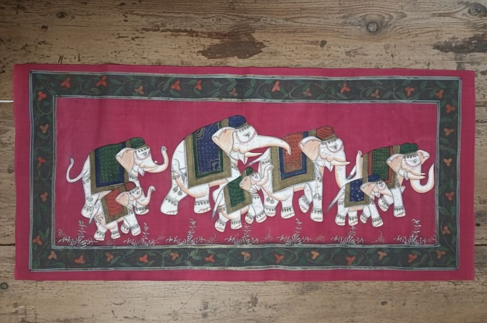 Pintura Indiana em tecido - Elefantes Decorados