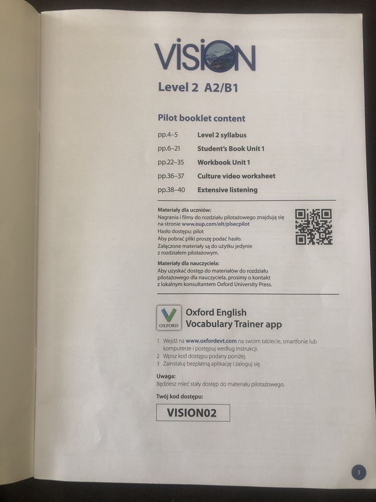 Oxford Vision Pilot Booklet 2 A2/B2