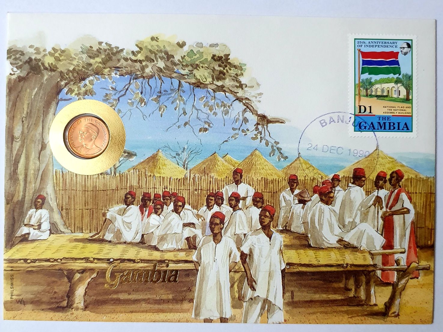 GAMBIA list numizmatyczny z monetą
