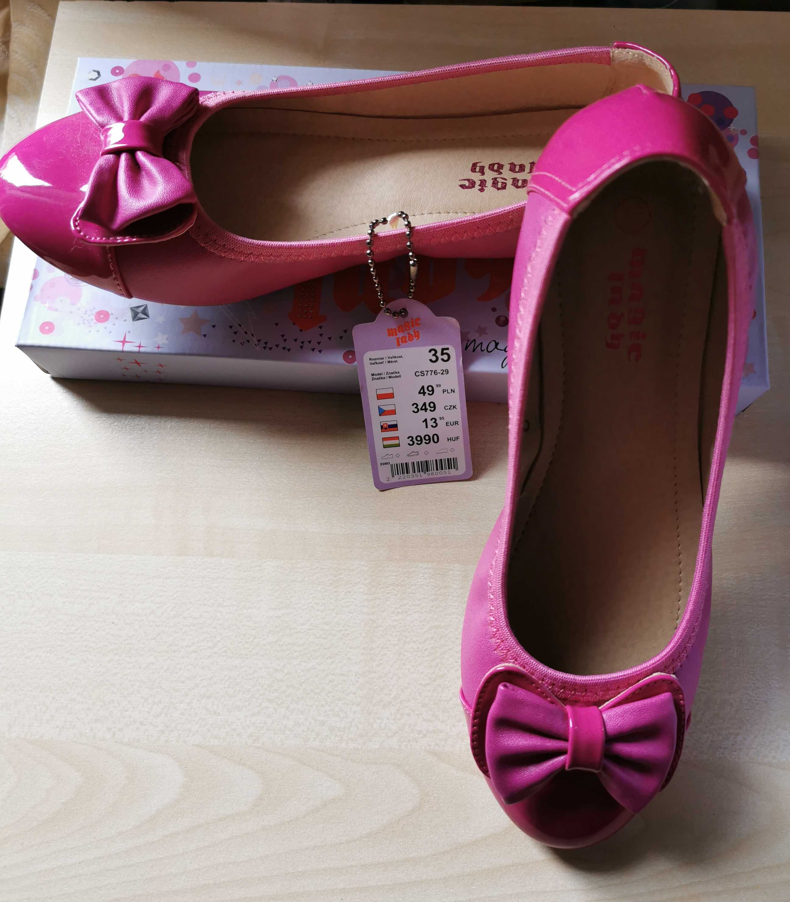 Buty balerinki dla dziewczynki różowe kokardki nowe rozmiar 35
