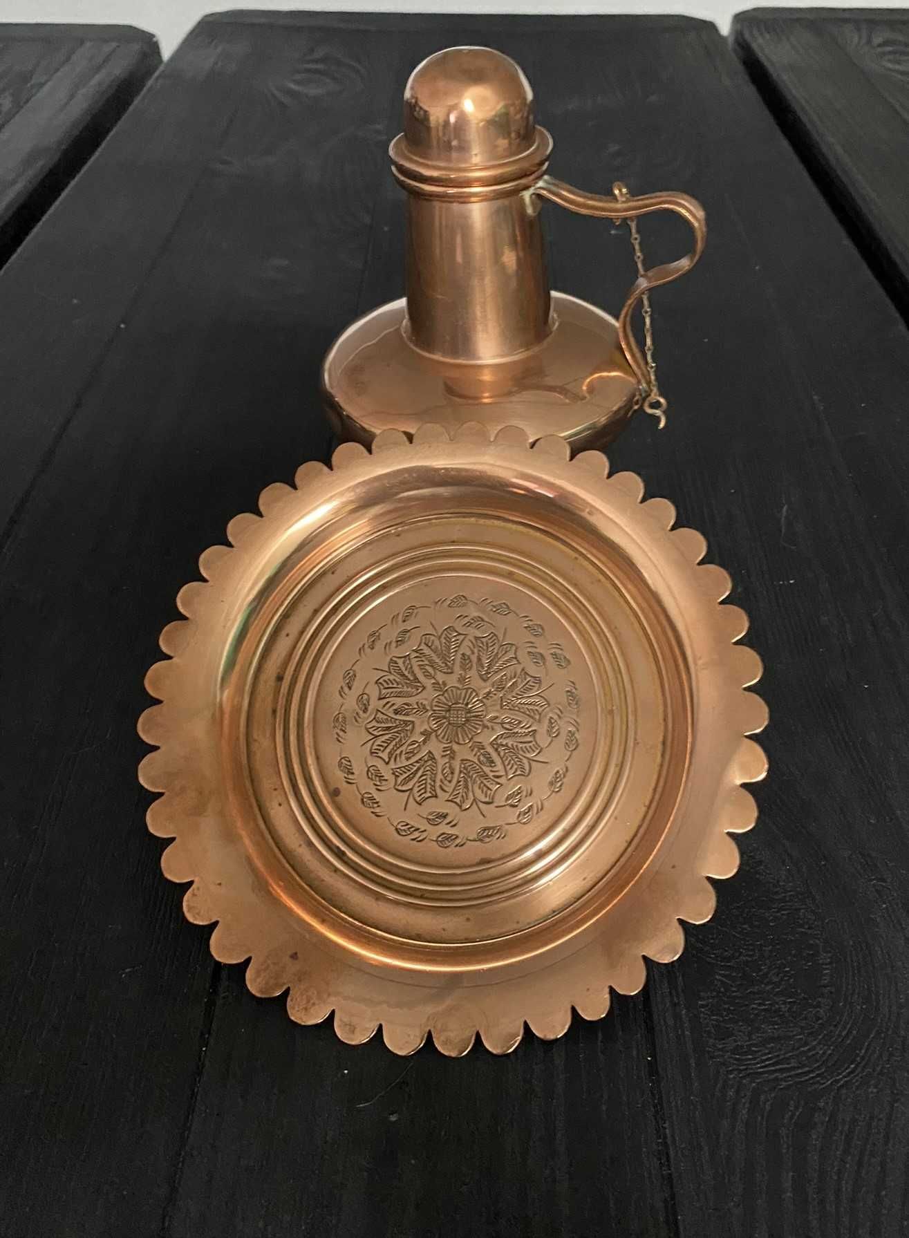 Pote + prato de cobre trabalhado