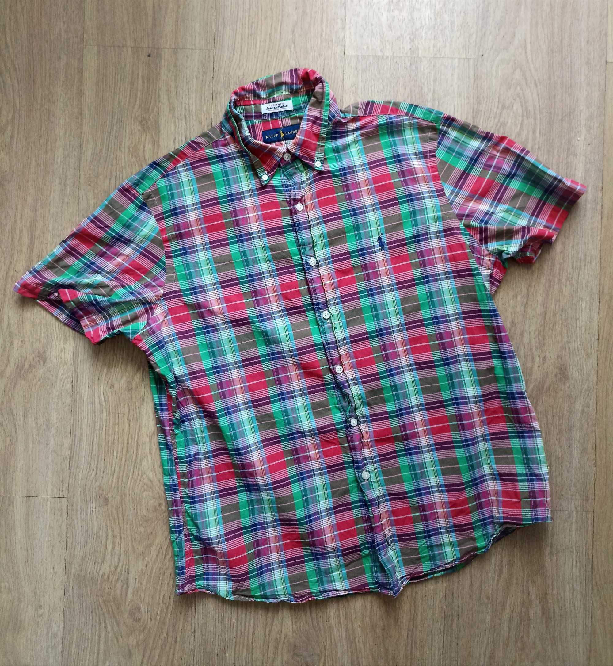 Ralph Lauren Indian Madras koszula na krótki rękaw kratę L/XL