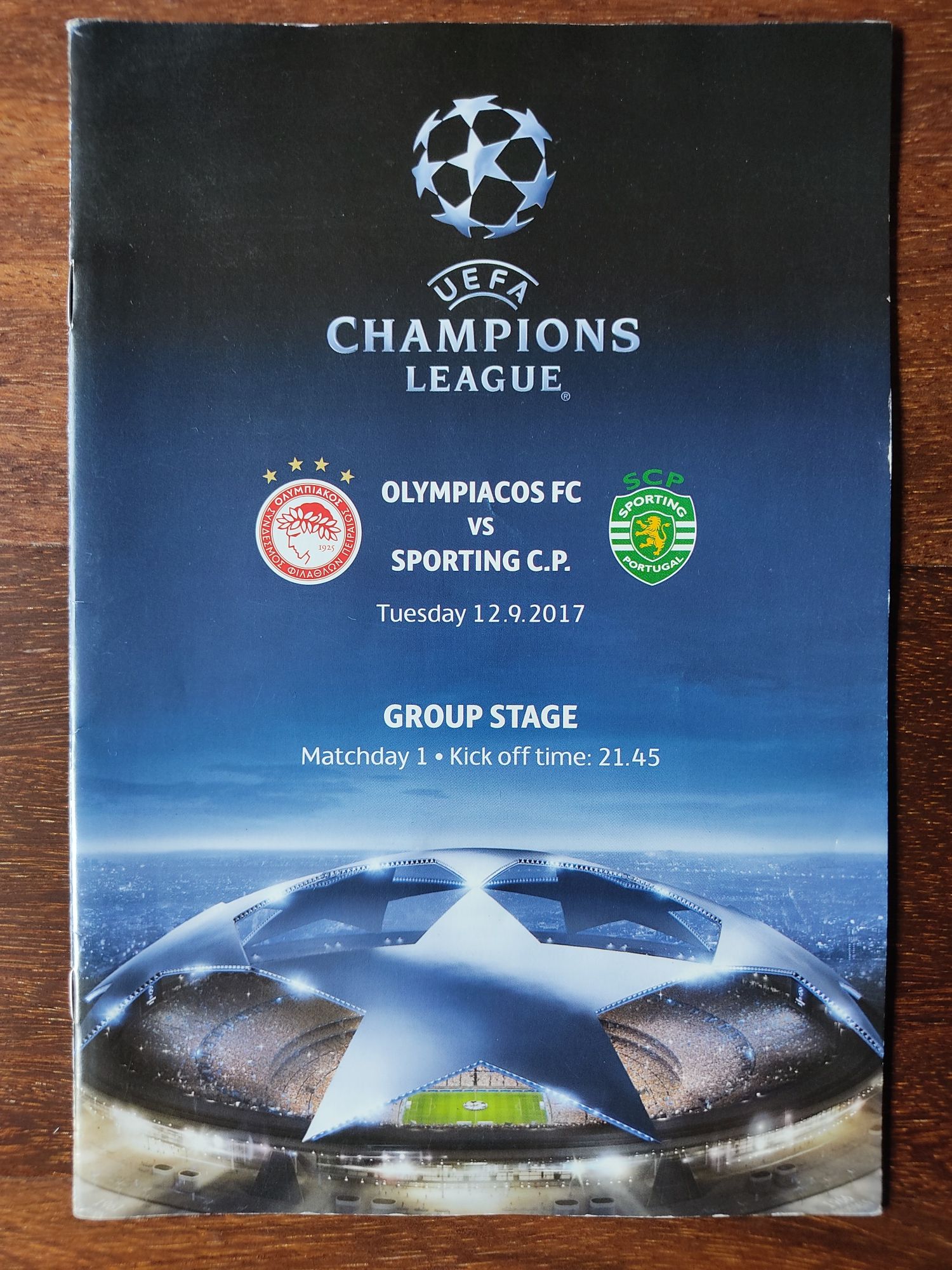 Programa de jogo Olympiacos Sporting 2017/18 Champions league