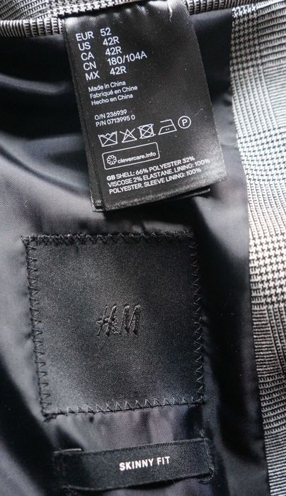 Garnitur H&M Rozmiar 46 i 52 Skinny Fit Kolor Szary Krata