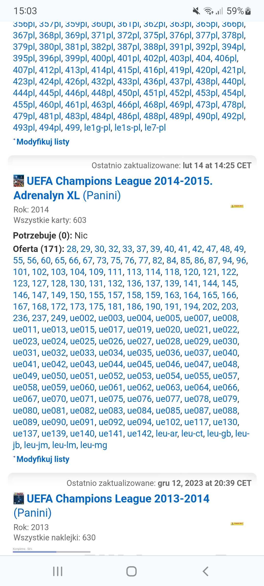 Karty panini champions league 14/15