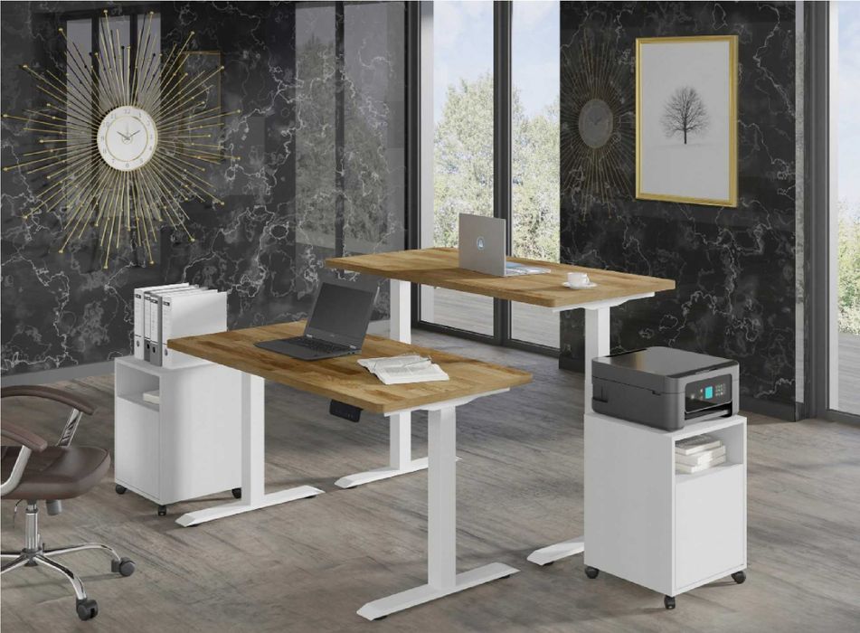 Biurko regulowane BIM Natural Desk fornir dębowy 120x65x3 biały/dąb
