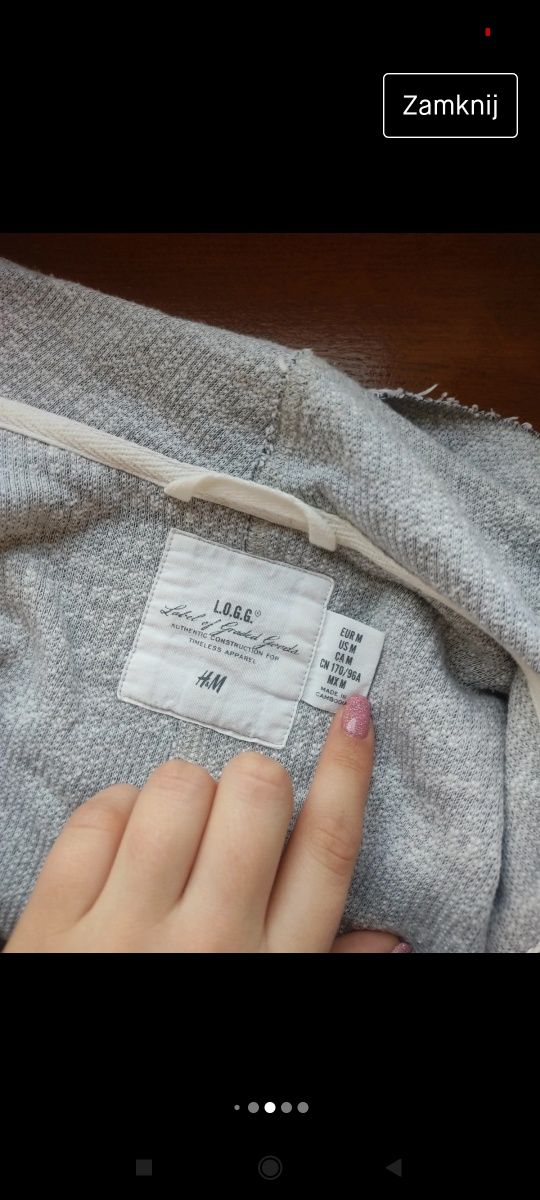 Narzutka swetrowa kardigan szary biały h&M  2 kieszonki retro vintage