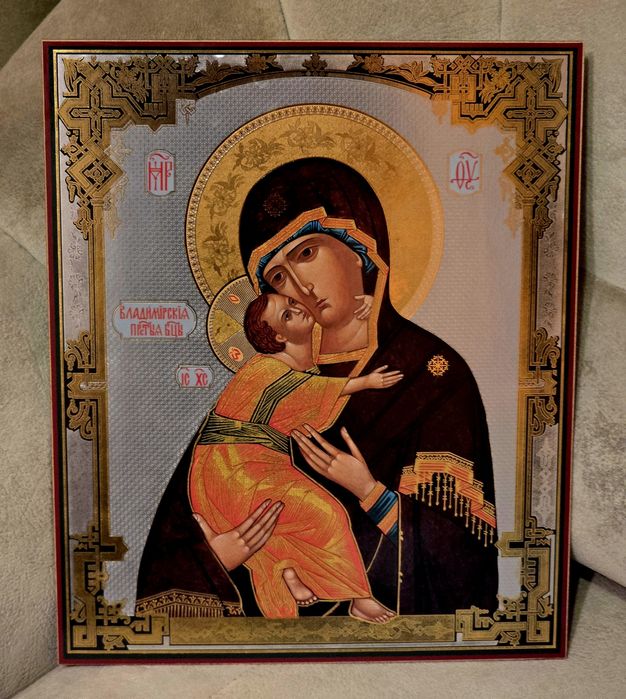 Piękna DUŻA ikona prawosławna Matka Boża WŁODIMIERSKA z Dzieciątkiem.