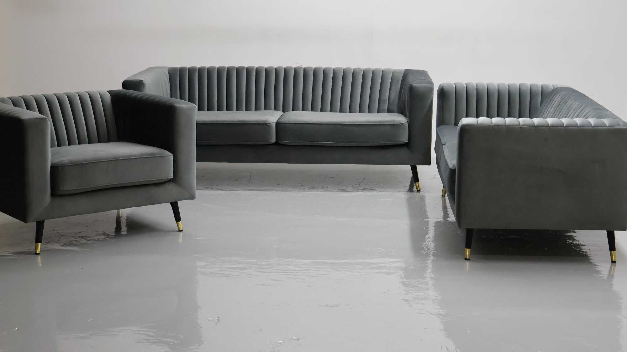 TAB nowy fantastyczny komplet 3+2+1 SOFA KANAPA zestaw welur  VELLUTTO