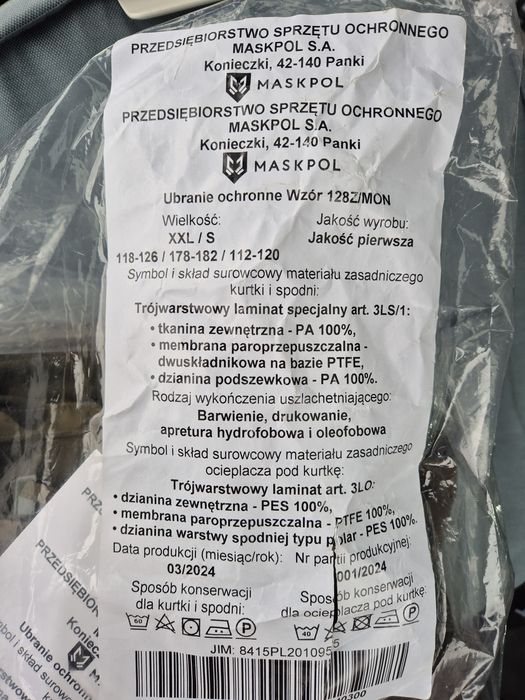 Ubranie ochronne "goratex" 128Z/MON