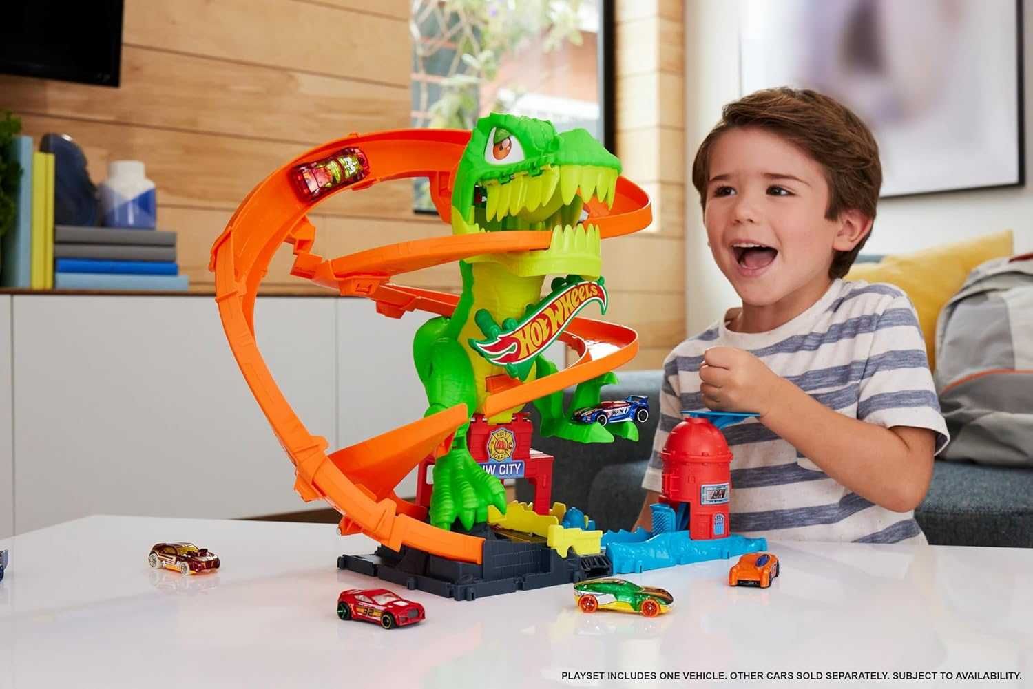 ОРИГИНАЛ! Трек Хот вилс Атака огненного Ти-Рекса Hot Wheels City T-Rex