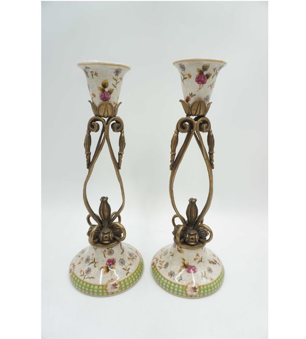 PARA świeczników błękitne porcelana z brązem