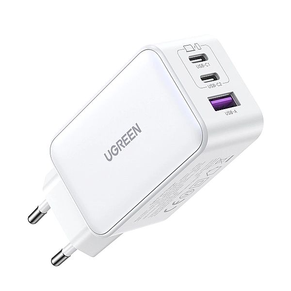 Szybka ładowarka sieciowa GaN Ugreen CD244/65W USB-A / 2x USB-C - biał