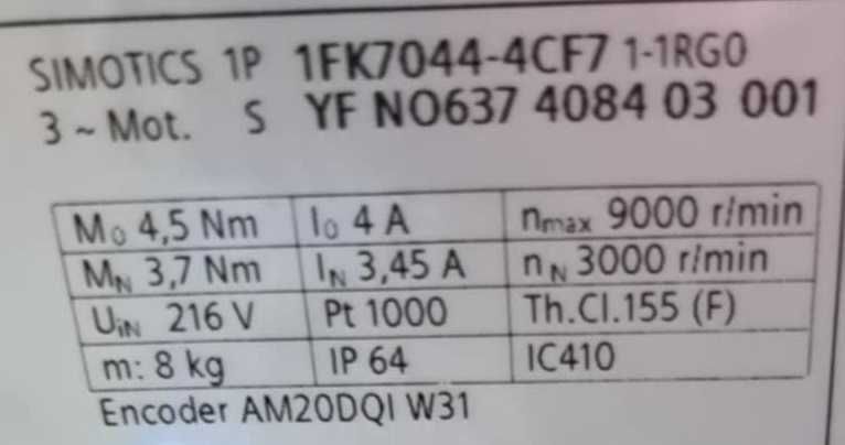 SIEMENS SIMOTICS servo silnik synchroniczny 1FK7044-4CF7