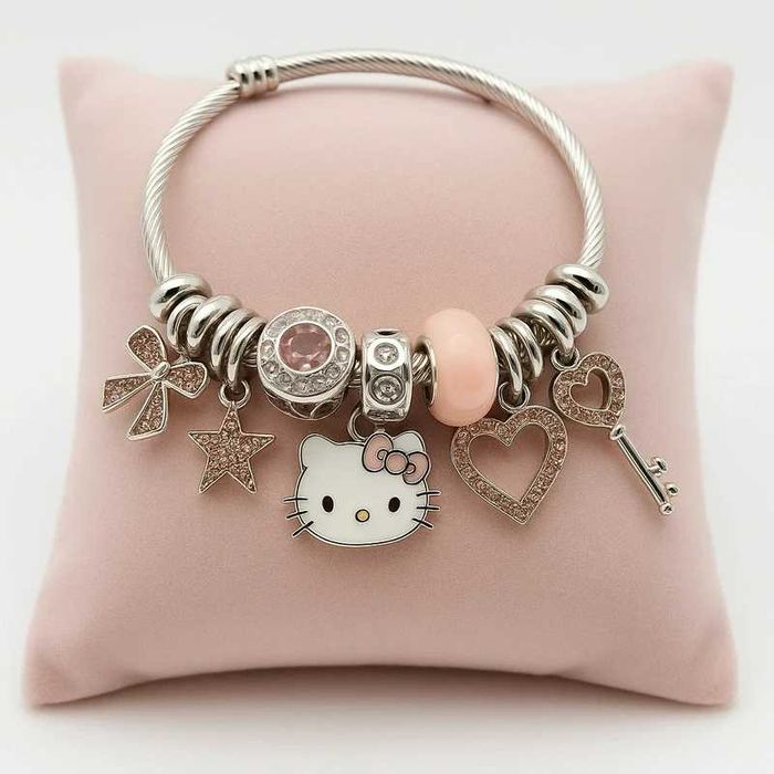 Pulseira Hello Kitty Rosa Gold estilo pandora