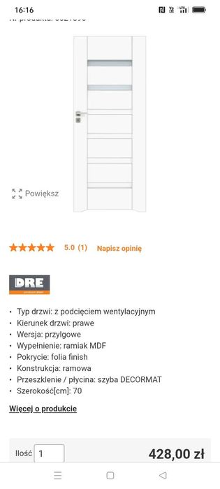 Drzwi łazienkowe białe lewe DRE